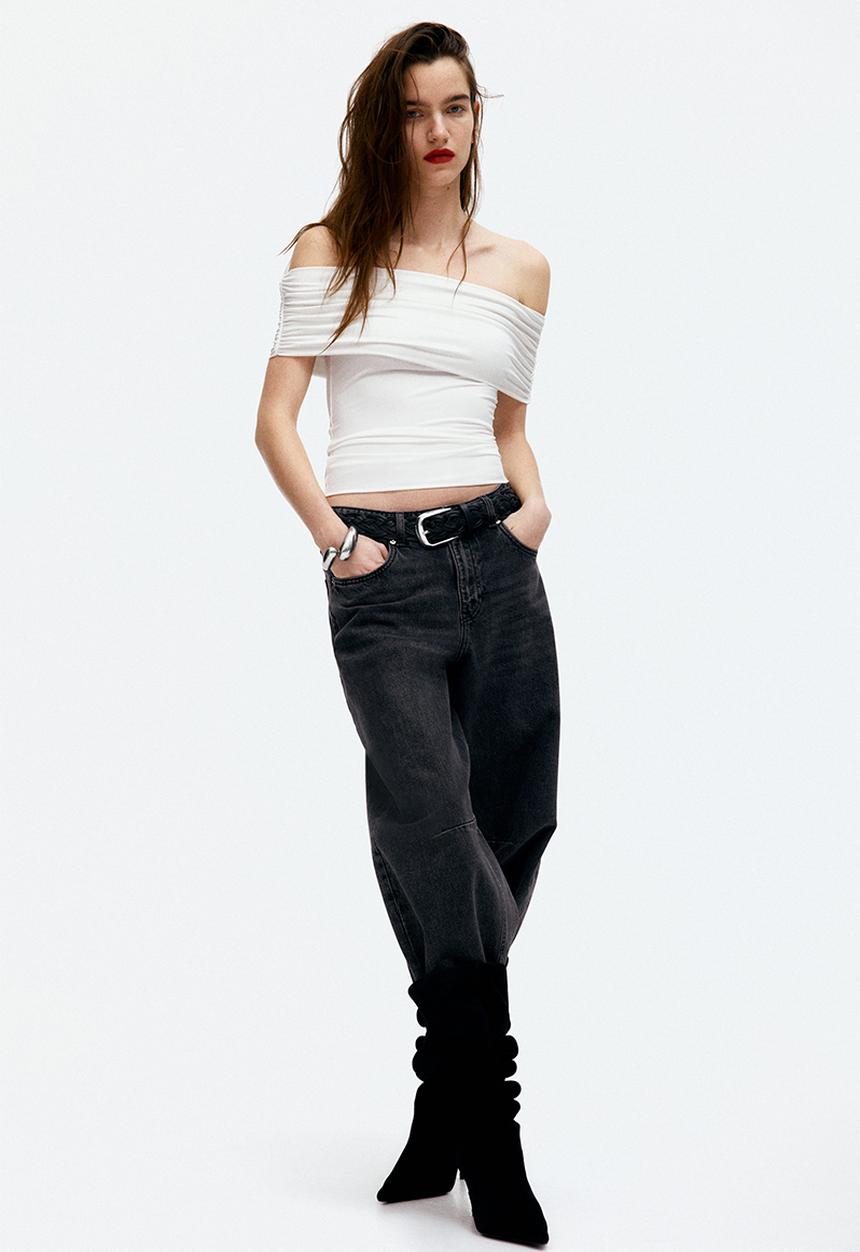 H&M - Gathered off-the-shoulder top - cream