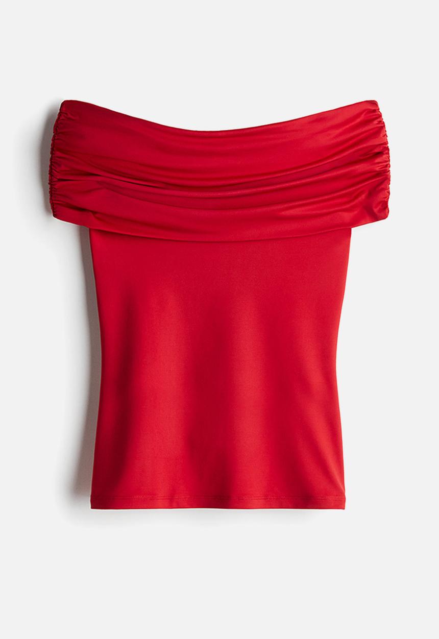 H&M - Gathered off-the-shoulder top - red