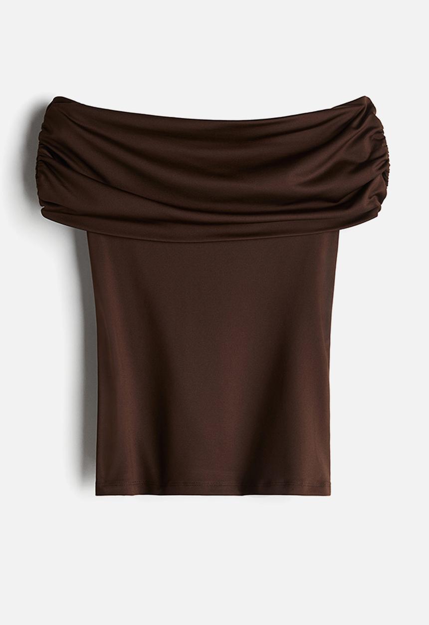 H&M - Gathered off-the-shoulder top - dark brown