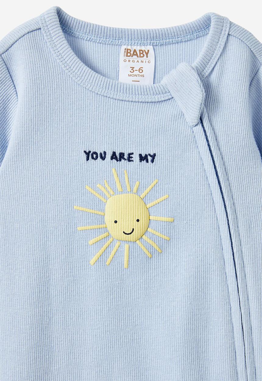 Cotton On - The short sleeve zip romper - dawn blue/sunshine