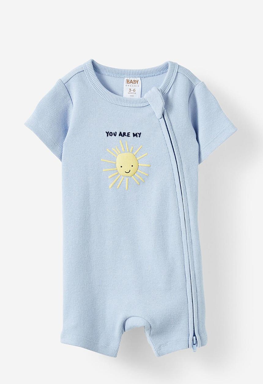 Cotton On - The short sleeve zip romper - dawn blue/sunshine