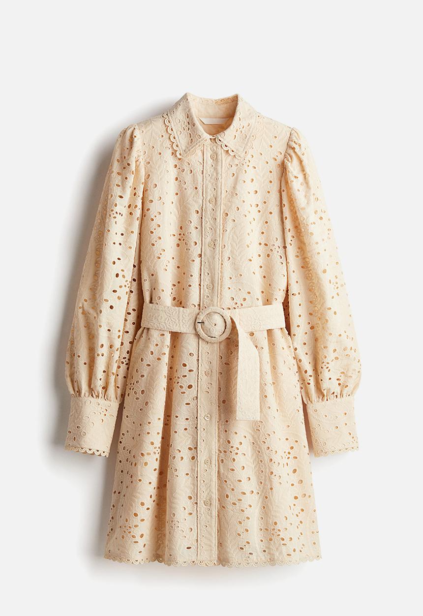 H&M - Broderie anglaise shirt dress - light beige