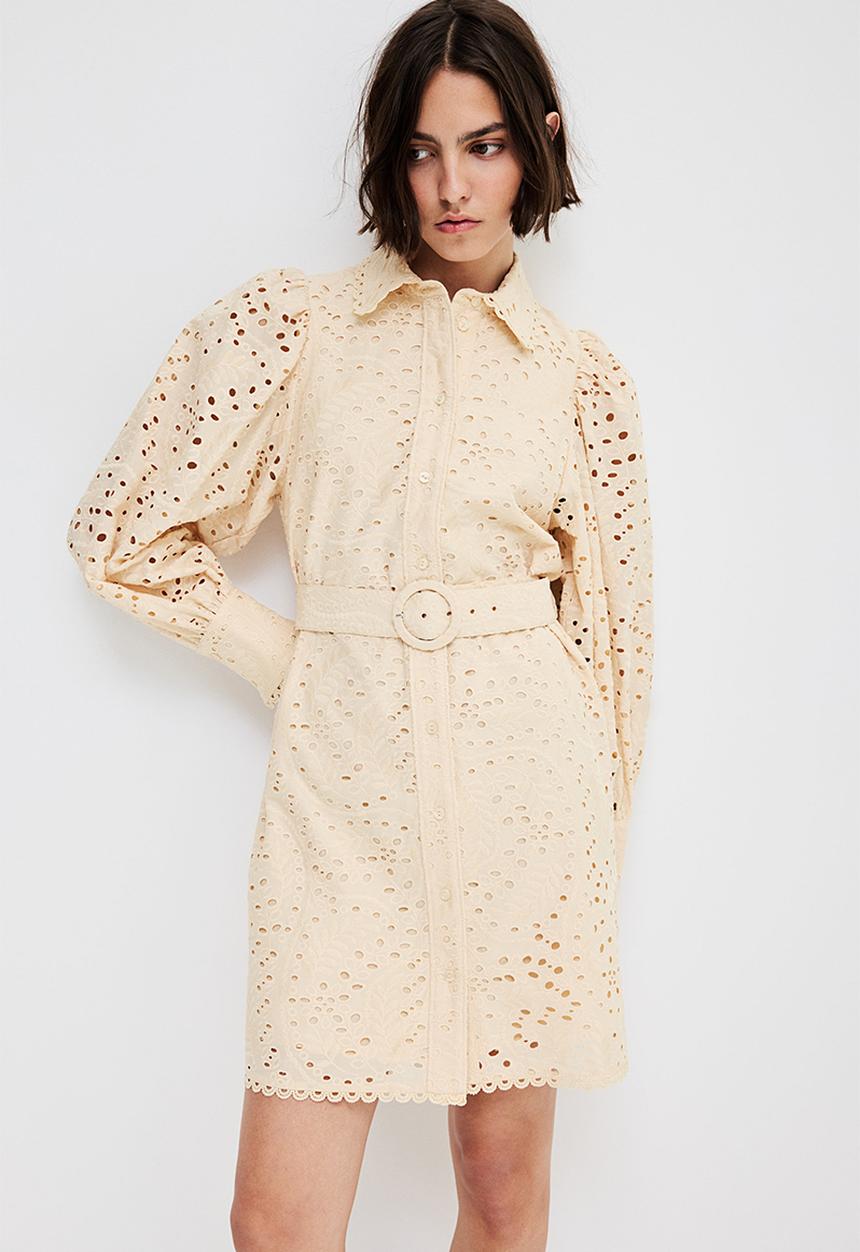 H&M - Broderie anglaise shirt dress - light beige