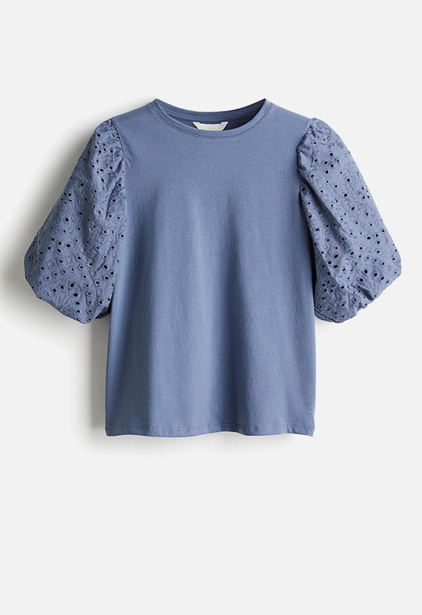 H&M - Balloon-sleeved top - dusty blue