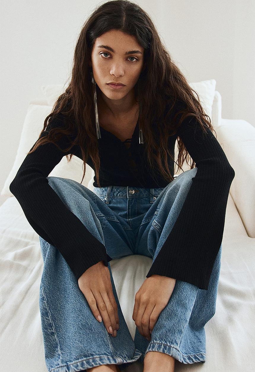 H&M - Lacing-detail rib-knit top - black