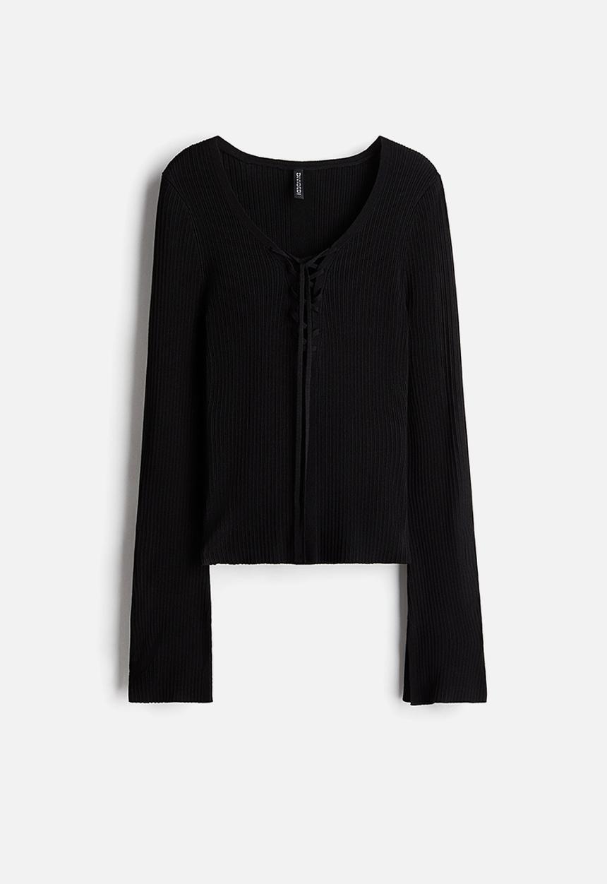 H&M - Lacing-detail rib-knit top - black