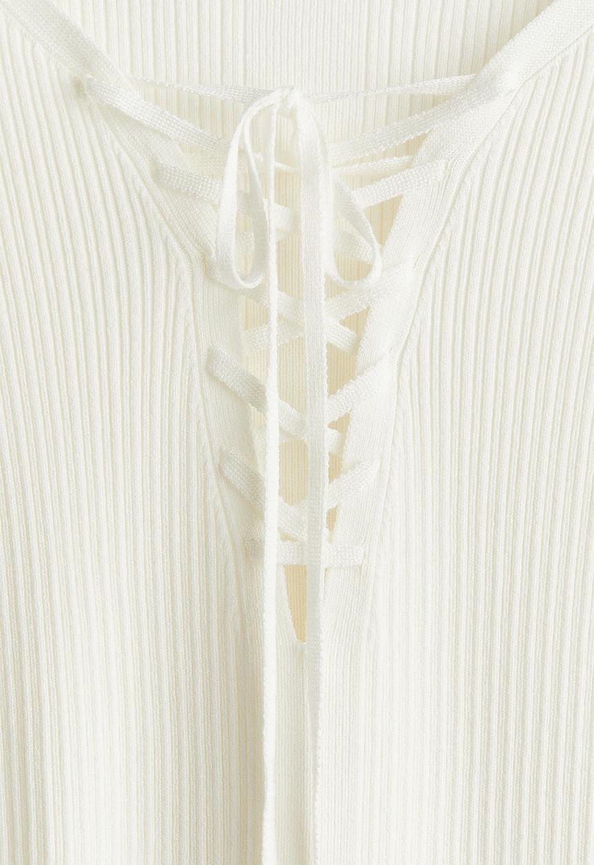 H&M - Lacing-detail rib-knit top - cream
