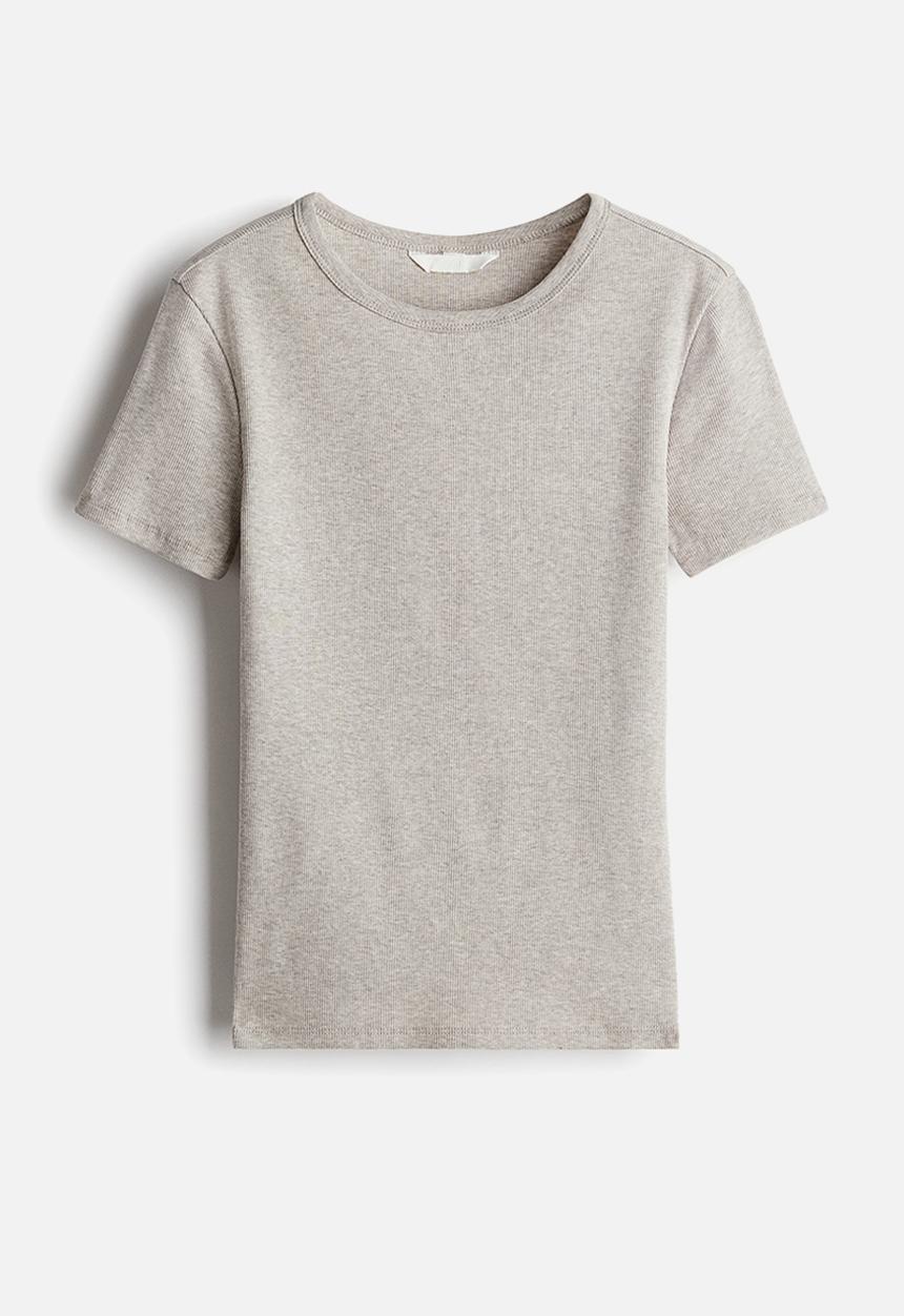 H&M - Ribbed t-shirt - light beige marl