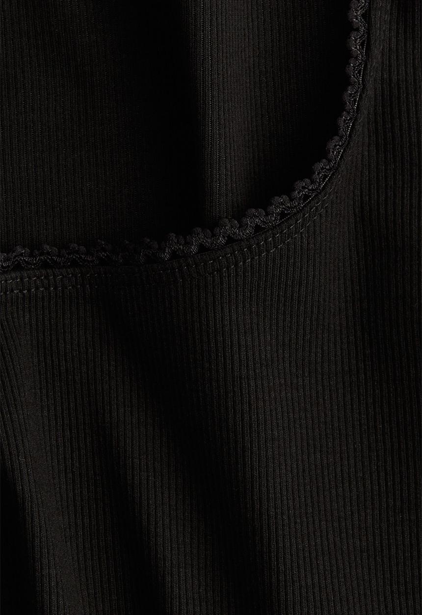 H&M - Picot-trimmed cotton top - black