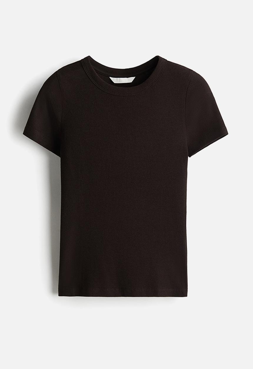 H&M - Ribbed modal-blend t-shirt - dark brown