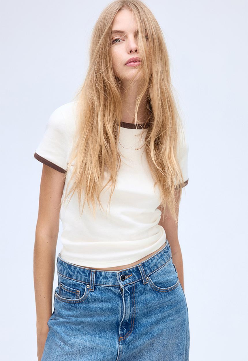 H&M - Fitted t-shirt - cream