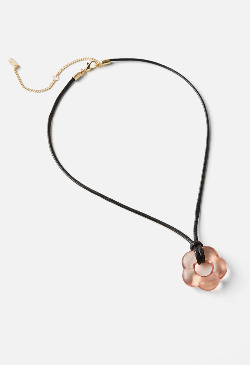 Rubi - Cord pendant necklace- up brown resin flower