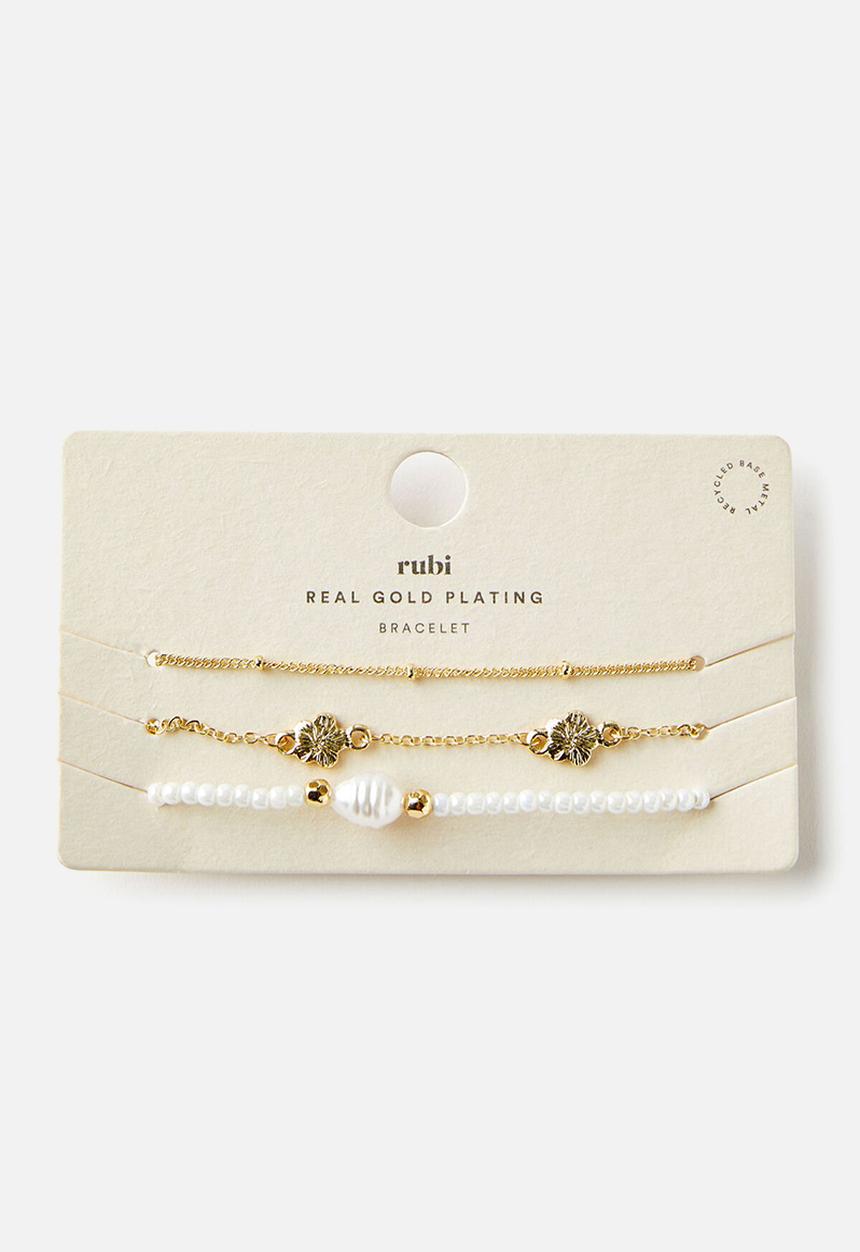 Rubi - Multipack bracelet- gold plated hibiscus pearl