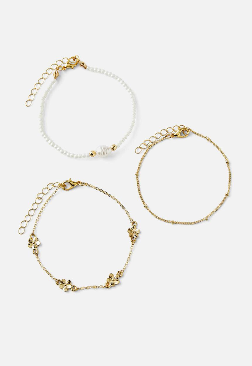 Rubi - Multipack bracelet- gold plated hibiscus pearl