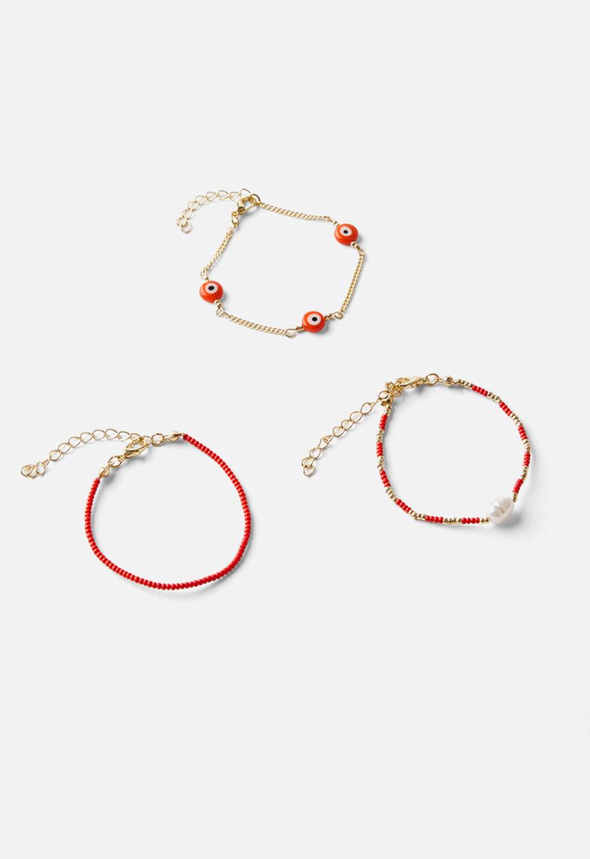 Rubi - Multipack beaded bracelet- up gold red evil eye sardine