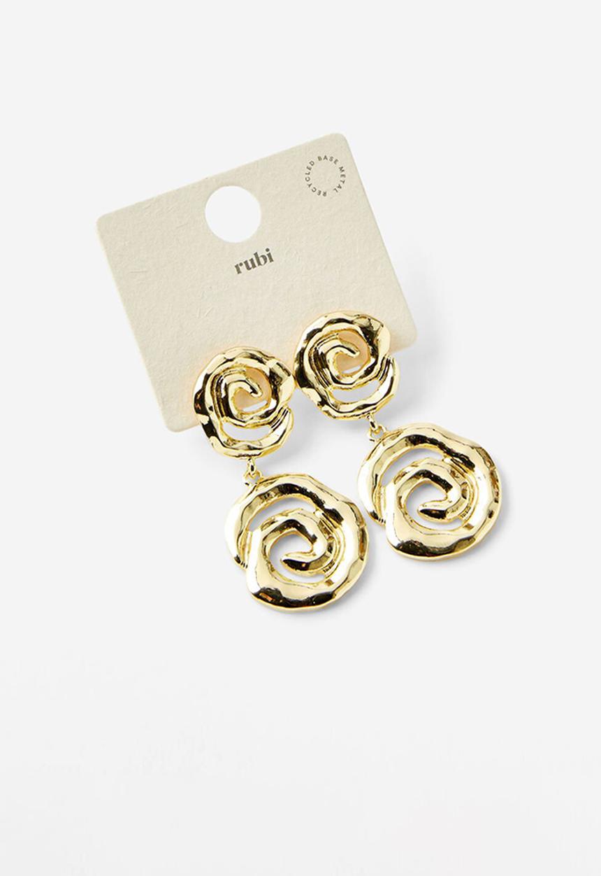 Rubi - Mid charm earring- up gold double swirl drop