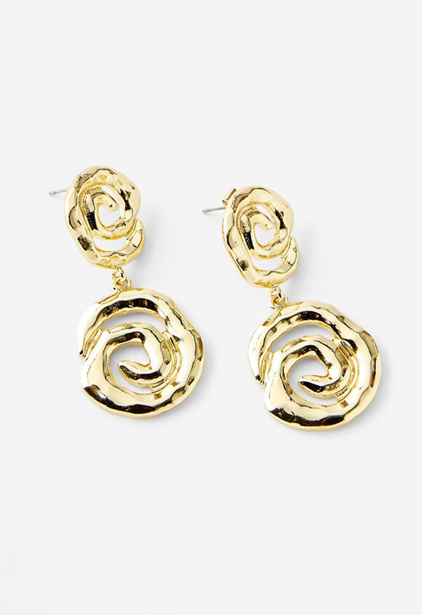Rubi - Mid charm earring- up gold double swirl drop