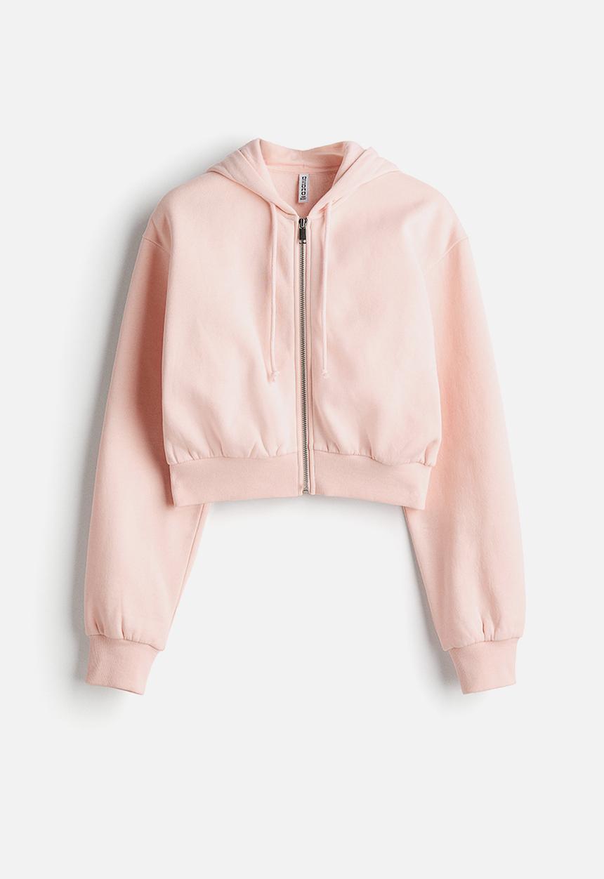H&M - Cropped zip-through hoodie - light peach pink