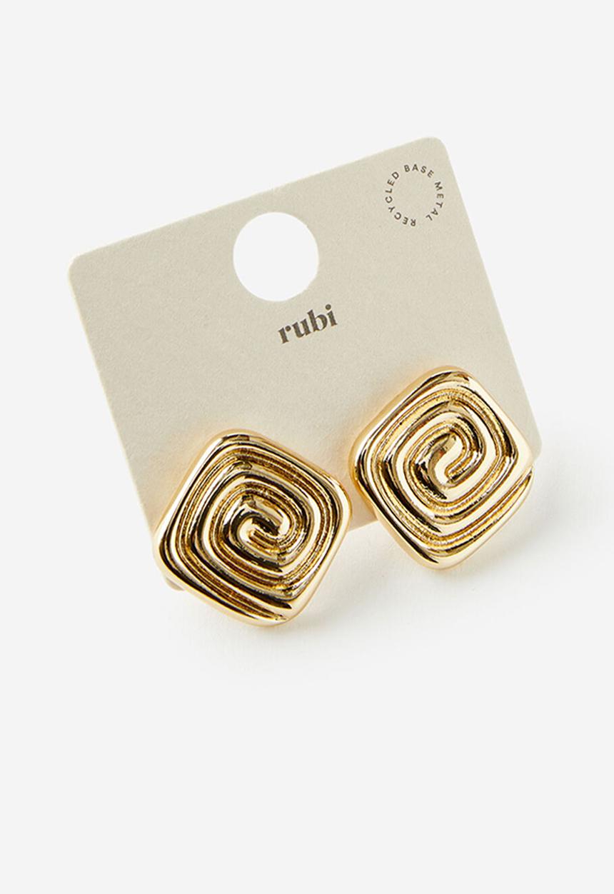 Rubi - Mid charm earring- up gold square swirl