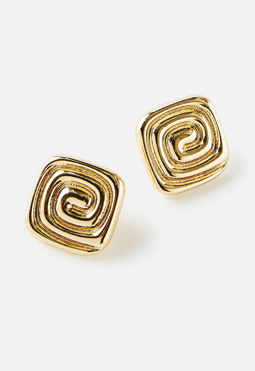 Rubi - Mid charm earring- up gold square swirl