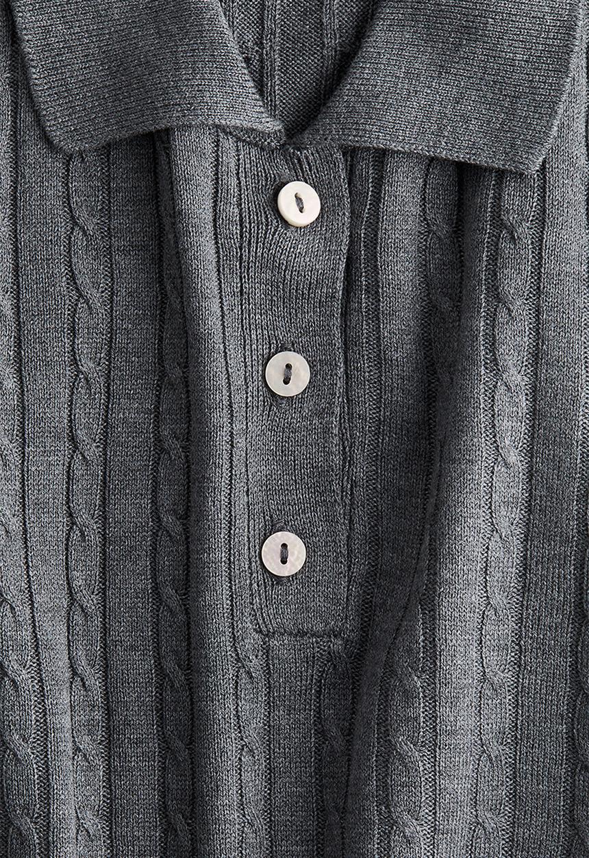 H&M - Cable-knit polo shirt - dark grey marl
