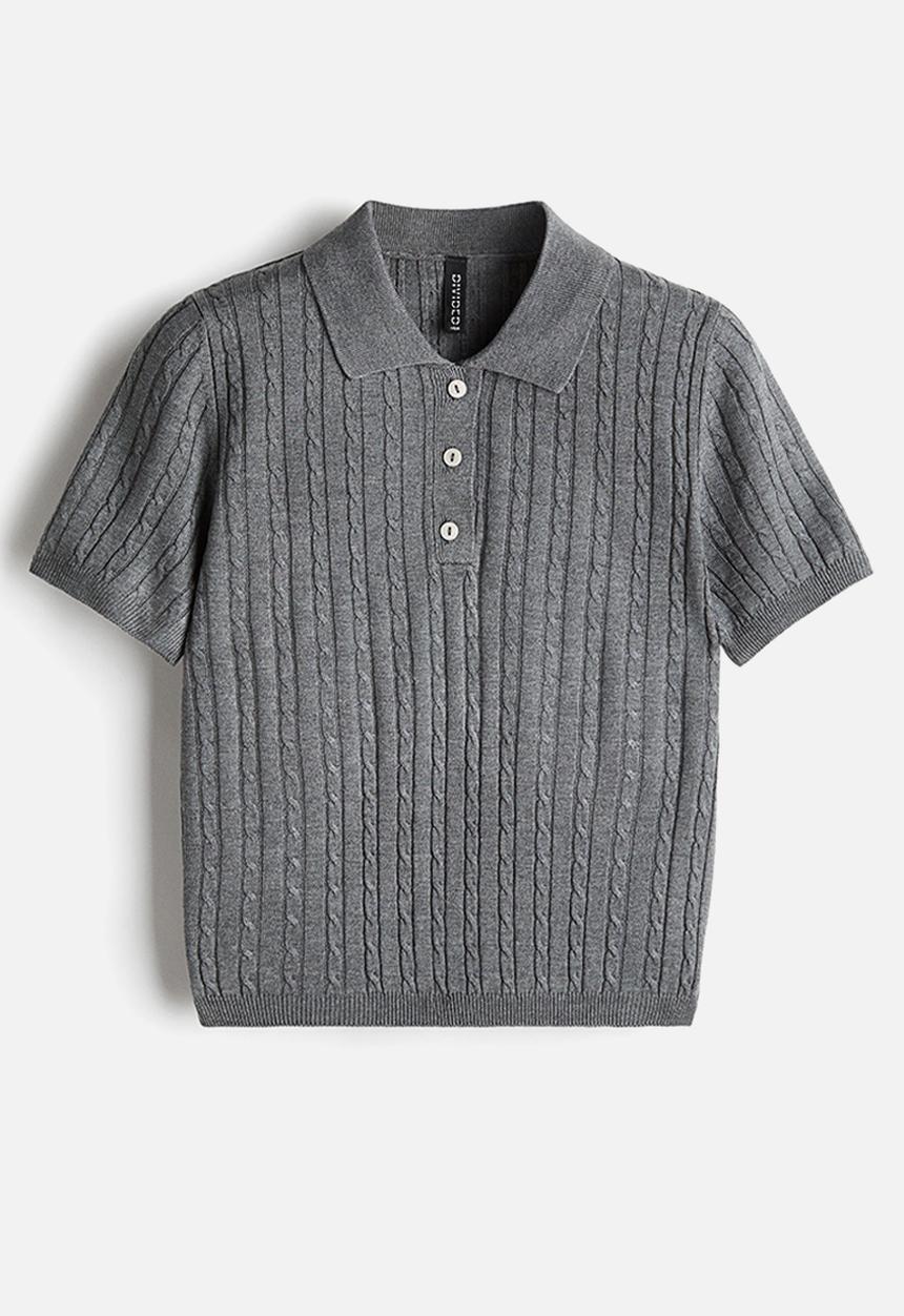 H&M - Cable-knit polo shirt - dark grey marl