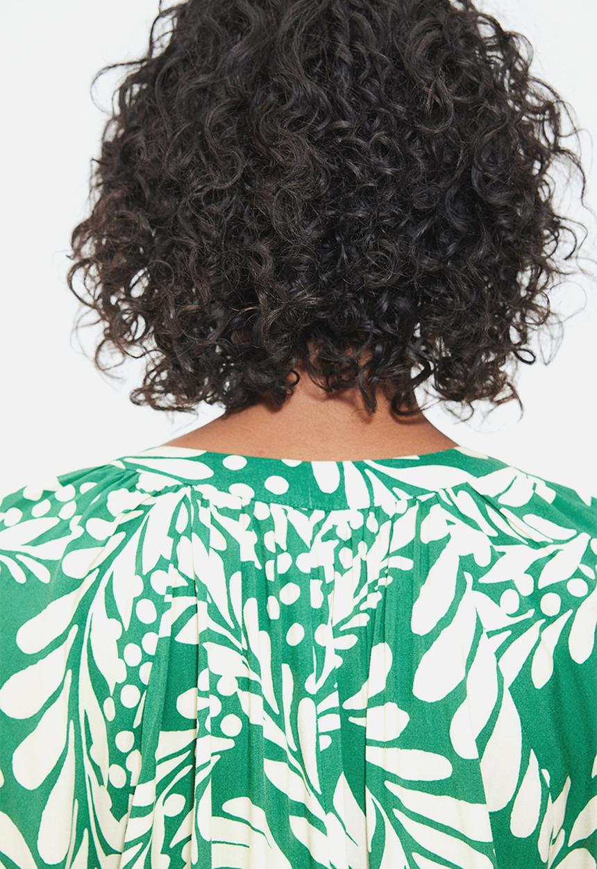 H&M - Balloon-sleeved blouse - green & cream patterned