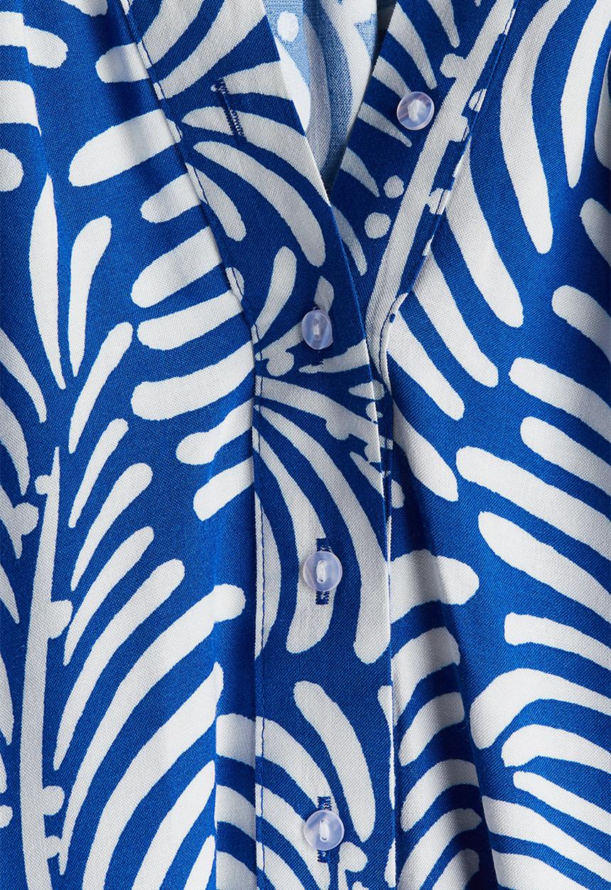 H&M - Balloon-sleeved blouse - bright blue & white patterned