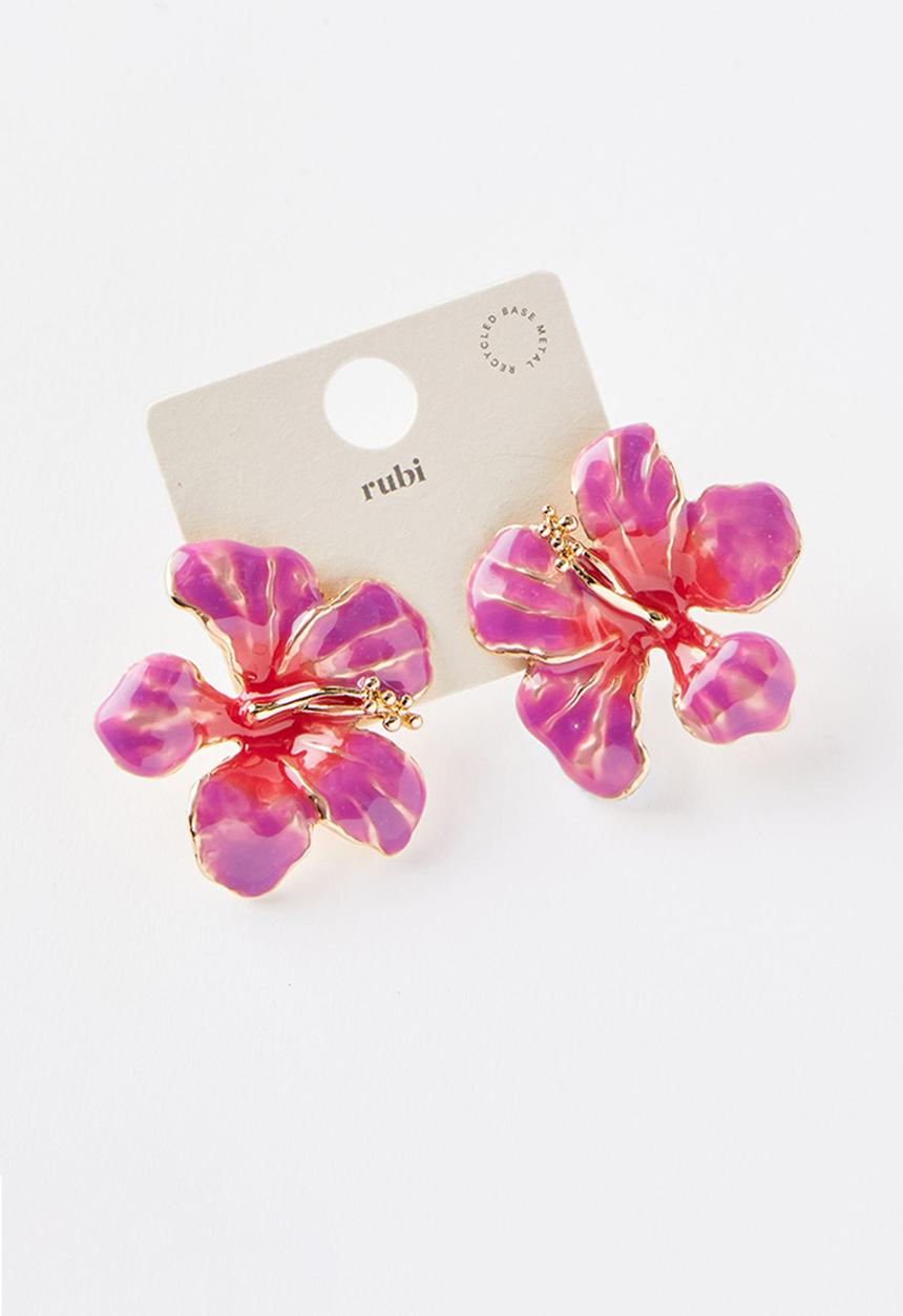 Rubi - Mid charm earring- up pink enamel orchid
