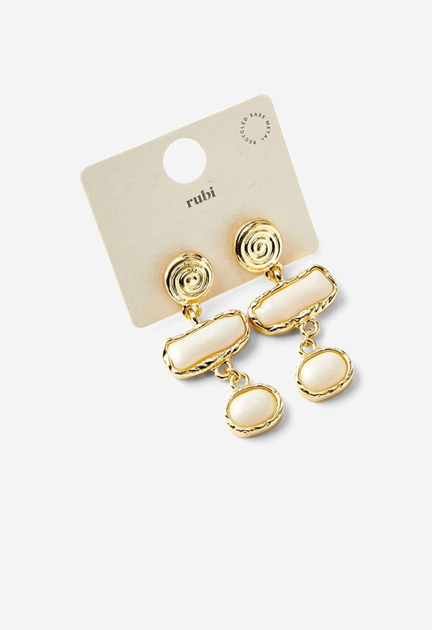 Rubi - Mid charm earring- up gold hammered boho stone drop