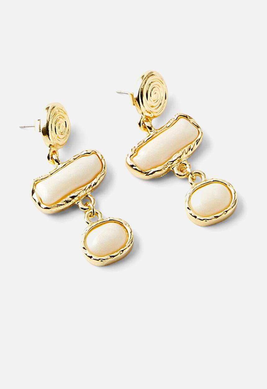 Rubi - Mid charm earring- up gold hammered boho stone drop