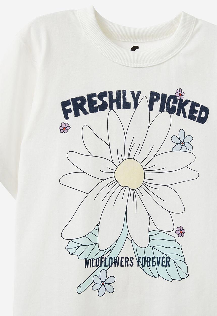 Cotton On - Poppy oversize graphic print tee - vanilla/freshly picked