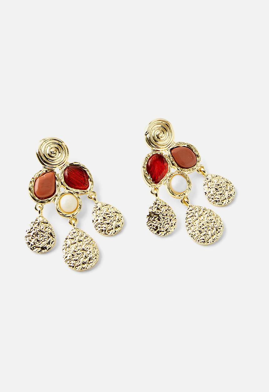Rubi - Mid charm earring- up gold triple swirl drop