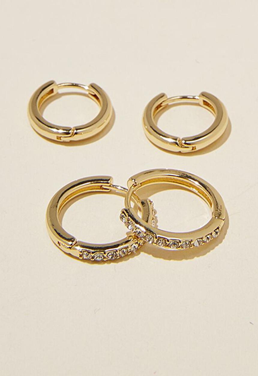 Rubi - 2pk mid earring- gold plated fine diamante