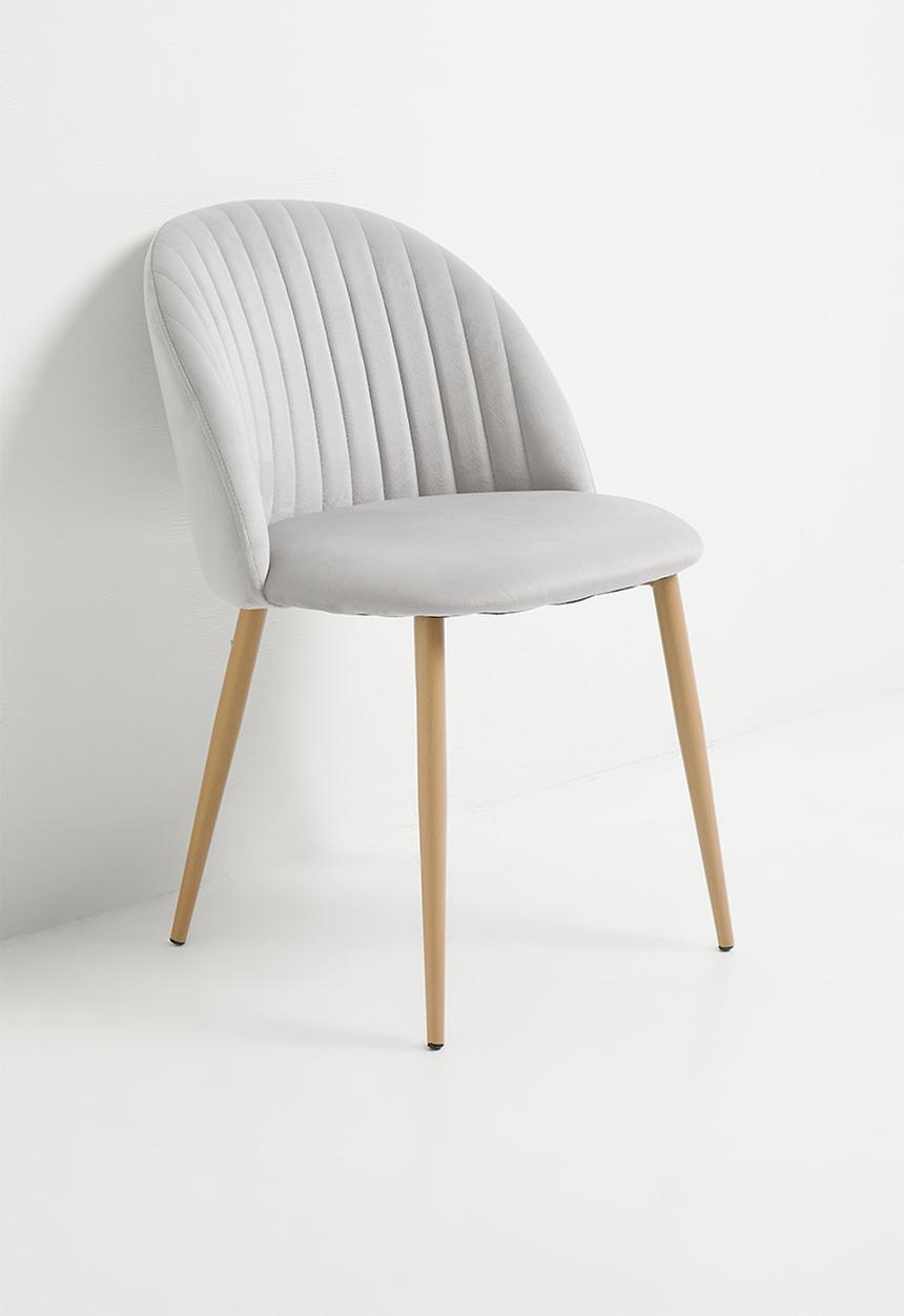 Sixth Floor - Pluto Velvet Dining Chair Set Of 2 - Grey With Natural Legs