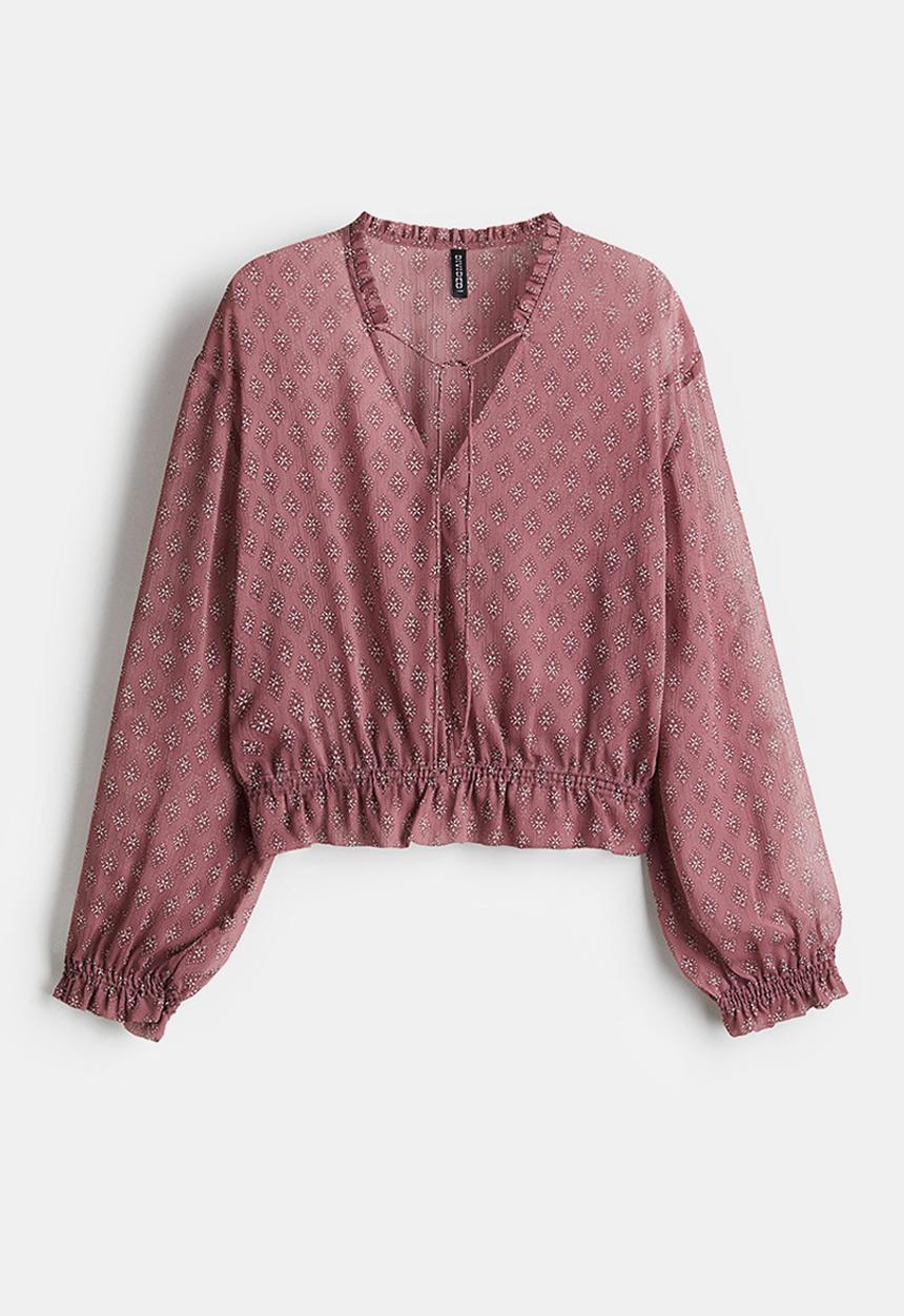H&M - Tie-detail blouse - dusty pink patterned