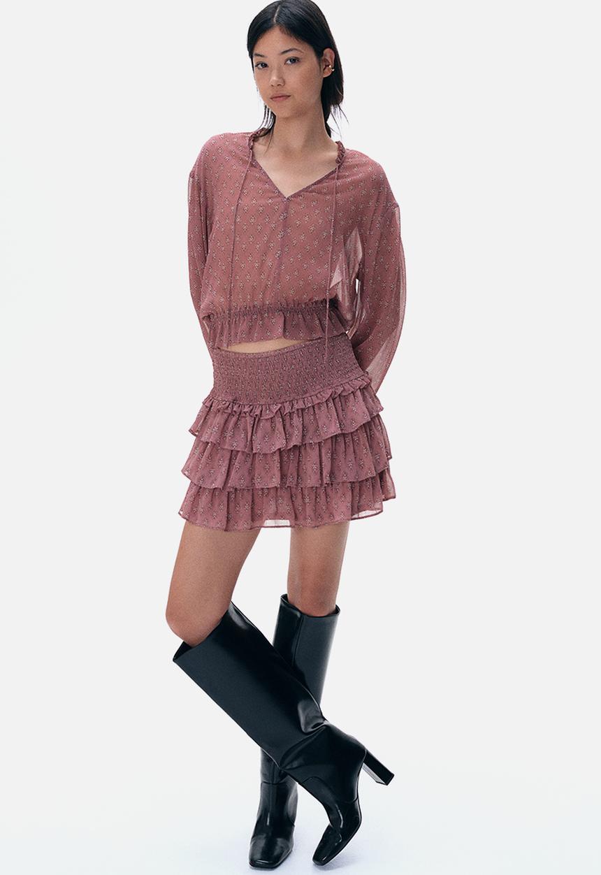 H&M - Tie-detail blouse - dusty pink patterned