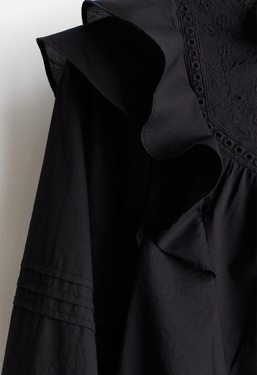 H&M - Flounced broderie anglaise blouse - black