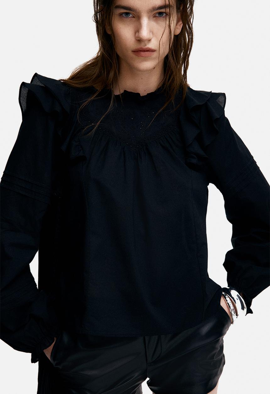 H&M - Flounced broderie anglaise blouse - black