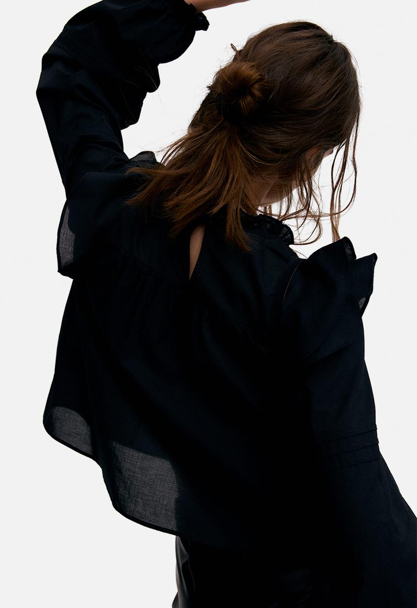 H&M - Flounced broderie anglaise blouse - black