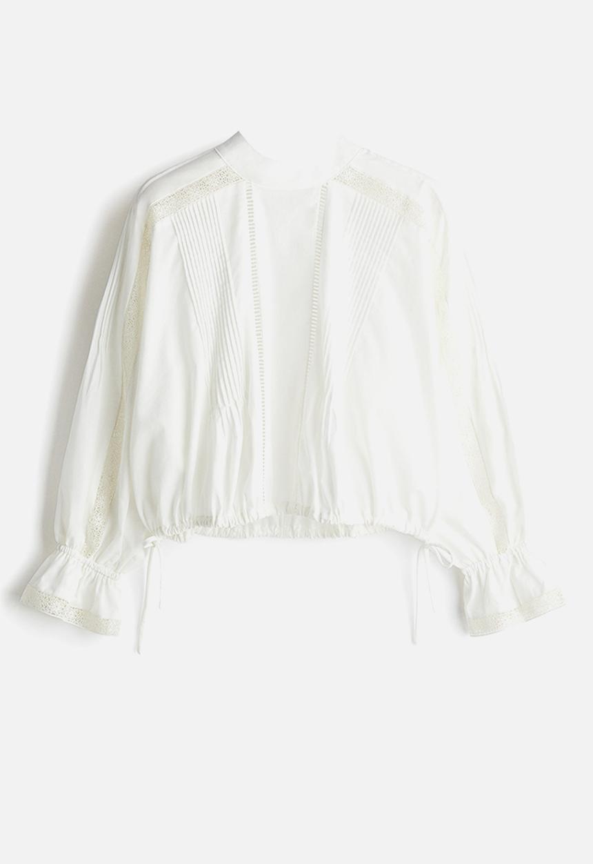 H&M - Lace-inset cotton blouse - cream