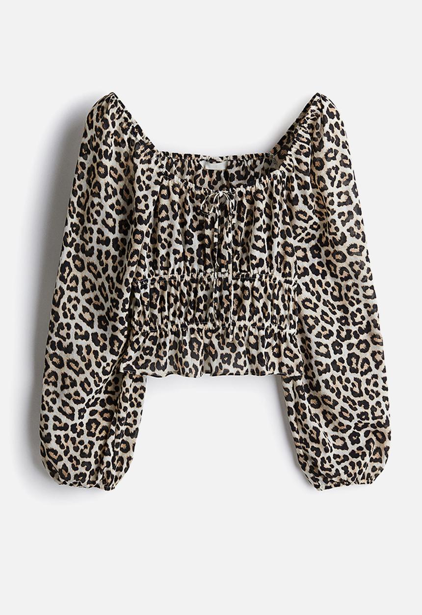 H&M - Crinkled blouse - white & leopard print 