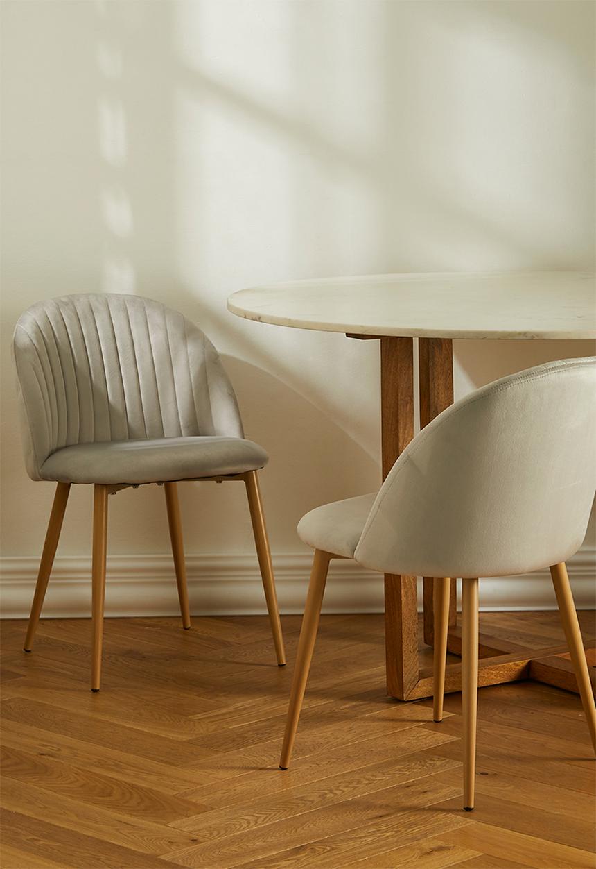 Sixth Floor - Pluto Velvet Dining Chair Set Of 2 - Grey With Natural Legs