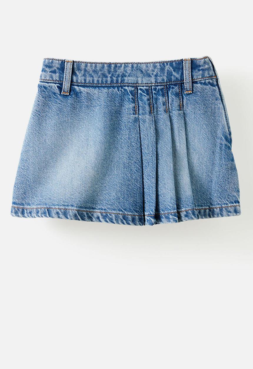 Cotton On - Pleat front denim skort - blue haven mid blue
