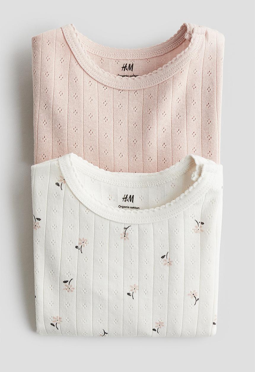 H&M - 2-Pack long-sleeved bodysuits - light pink floral 