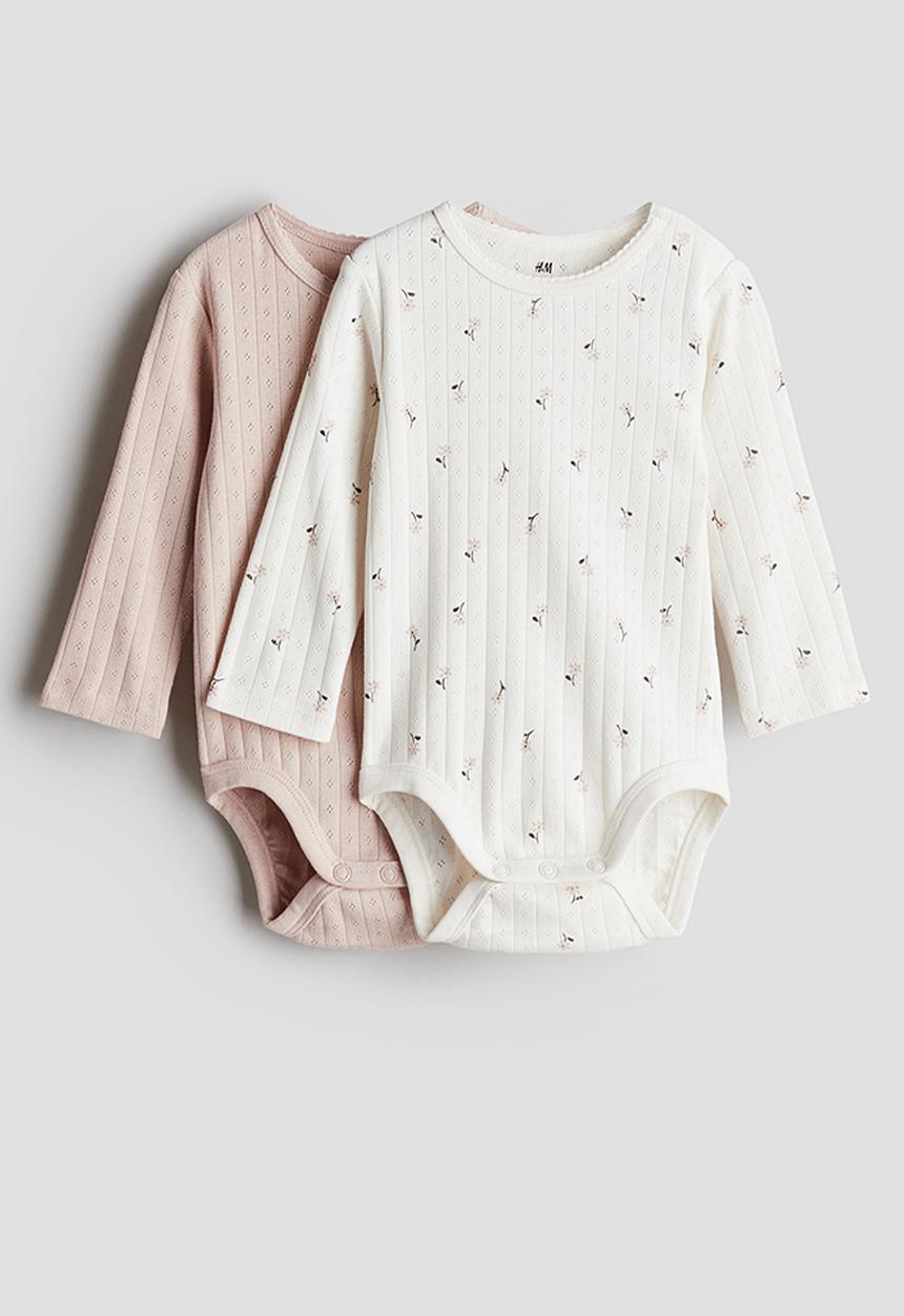 H&M - 2-Pack long-sleeved bodysuits - light pink floral 