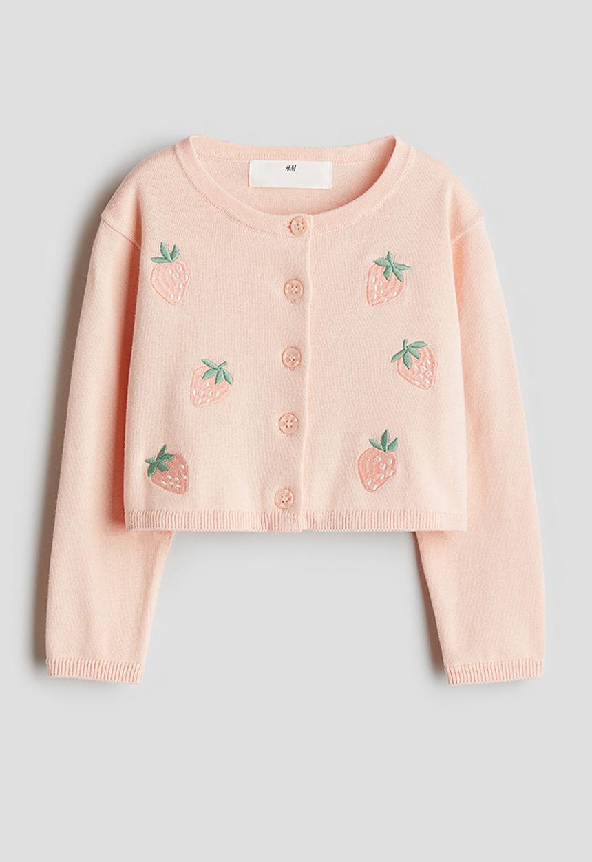 H&M - Cotton cardigan - light peach pink & strawberries
