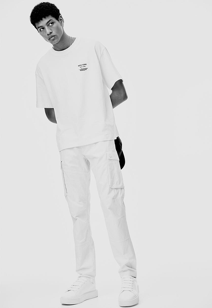 H&M - Slim fit ripstop cargo trousers - cream 