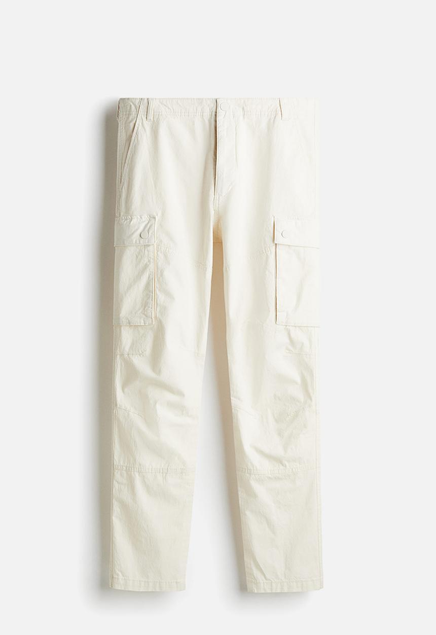 H&M - Slim fit ripstop cargo trousers - cream 