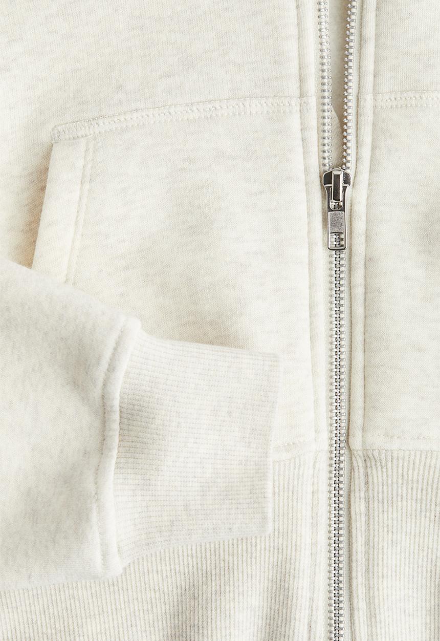 H&M - Cropped zip-through hoodie - light beige